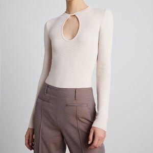 Who What Wear Collection Sasha Cutout Bodysuit in Cream NWT Size Medium